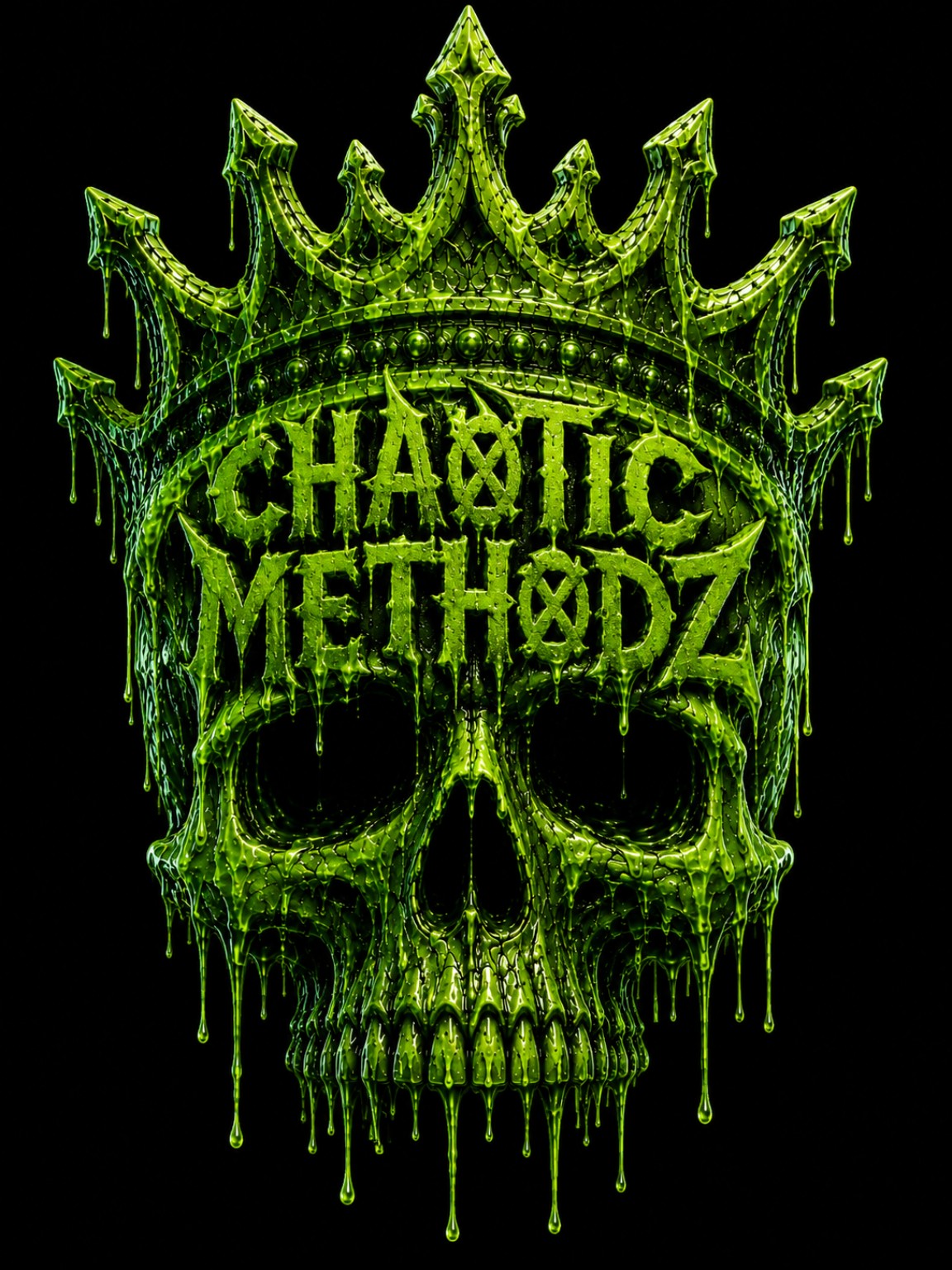 Chaotic Methodz green crown skull logo
