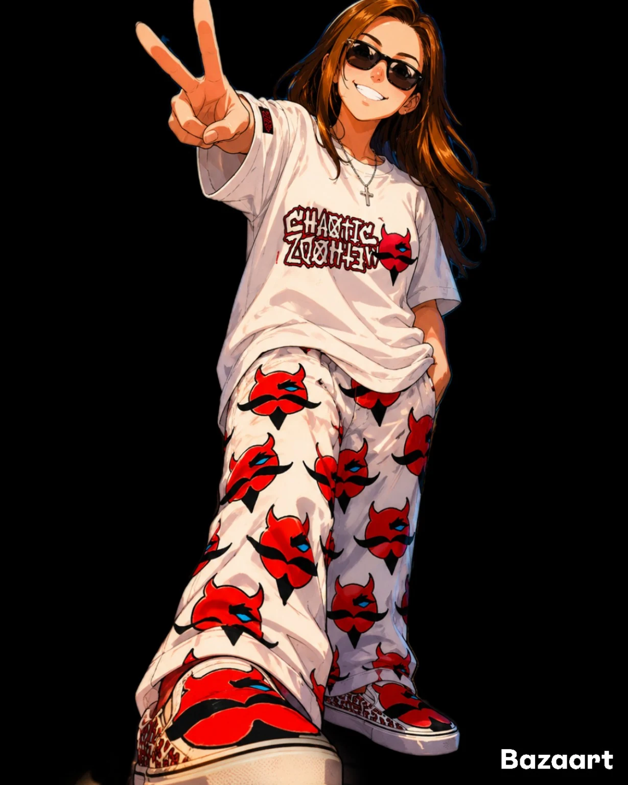Chaotic Methodz red and white streetwear look