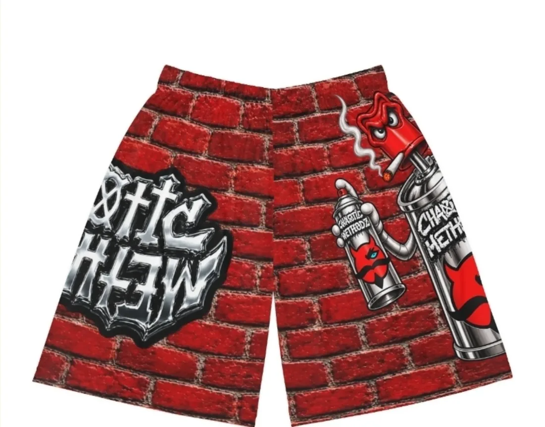 CM spray-can brick shorts