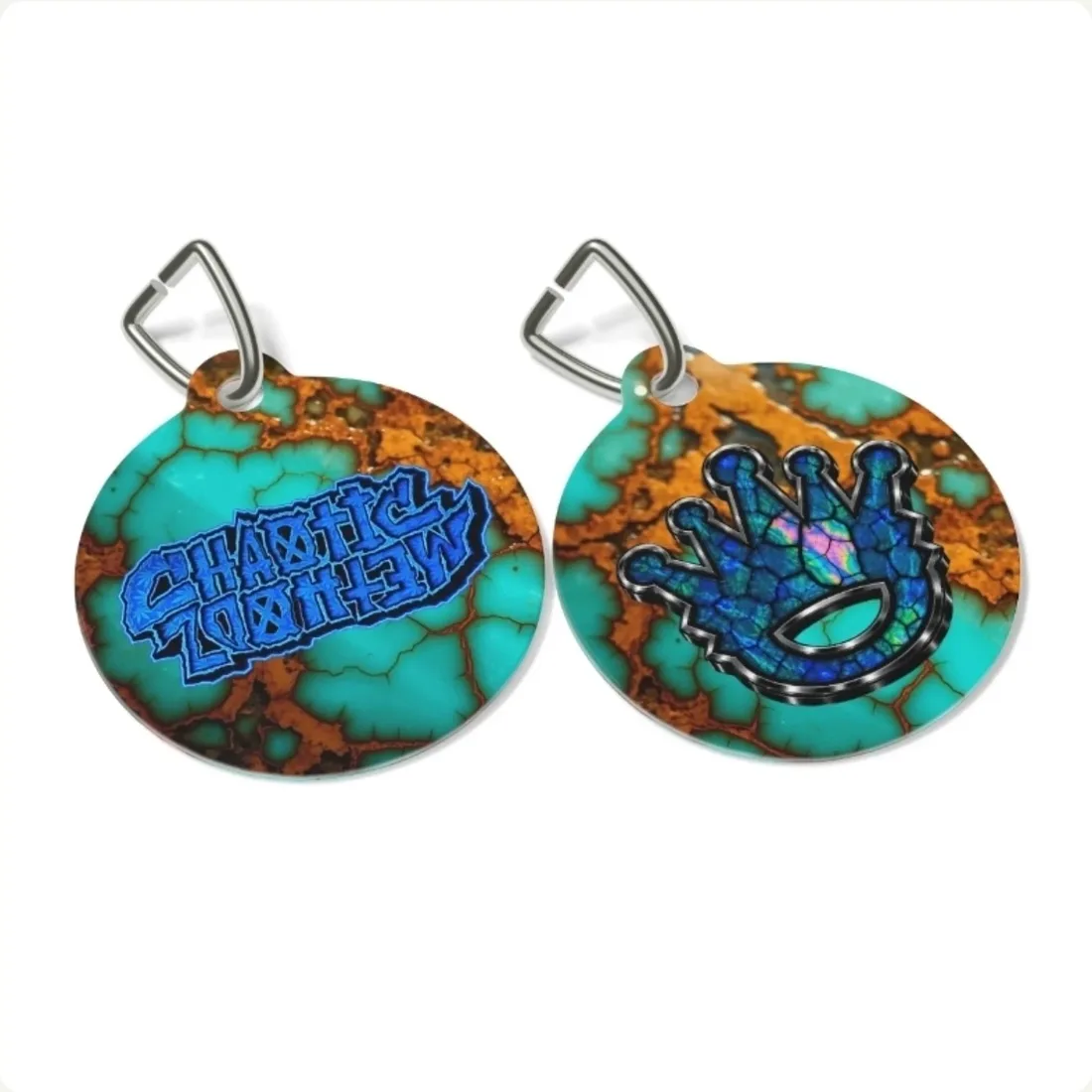 CM turquoise crown pet tag
