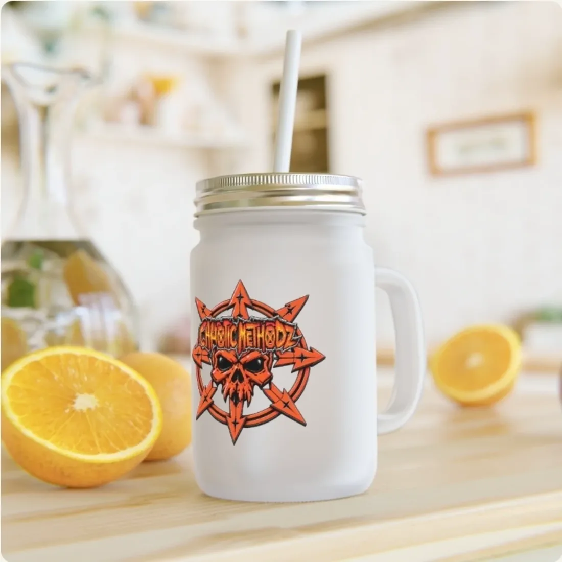 CM orange skull mason jar