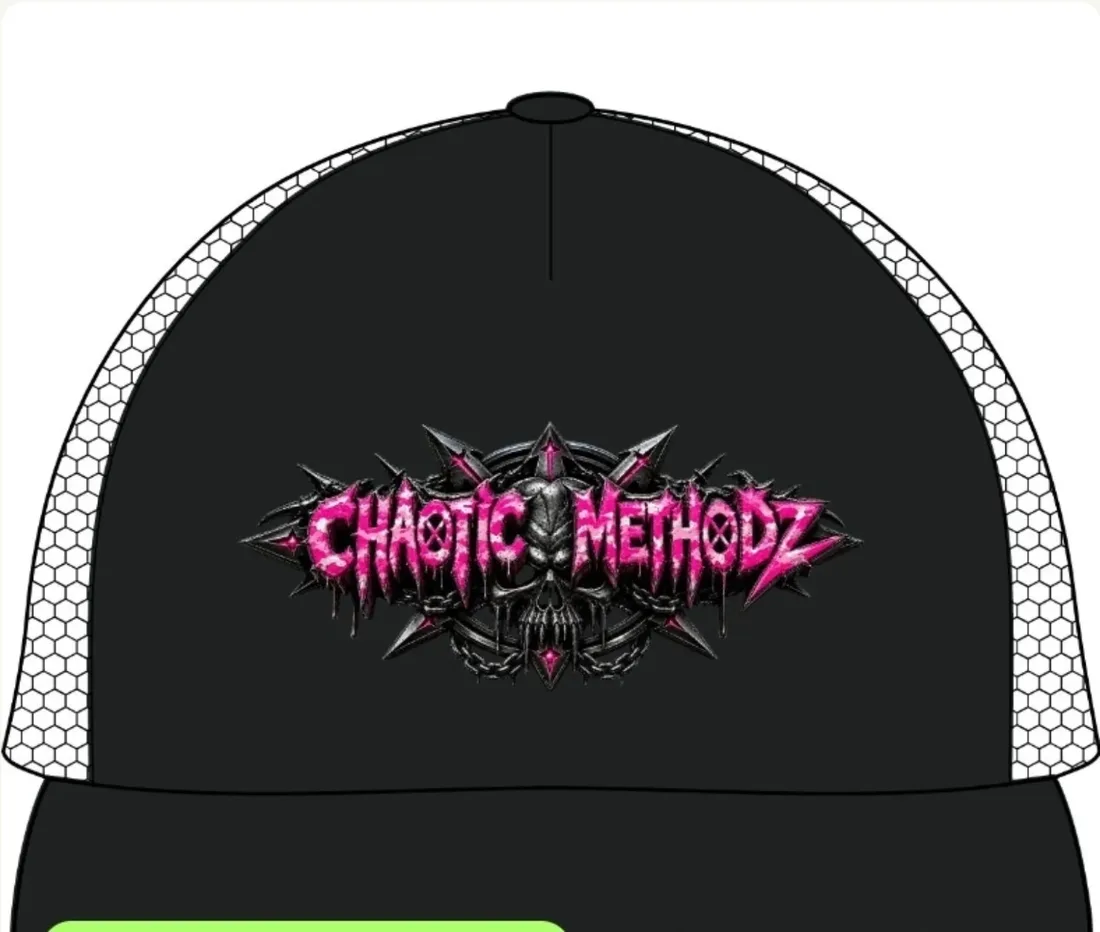 CM pink skull trucker cap