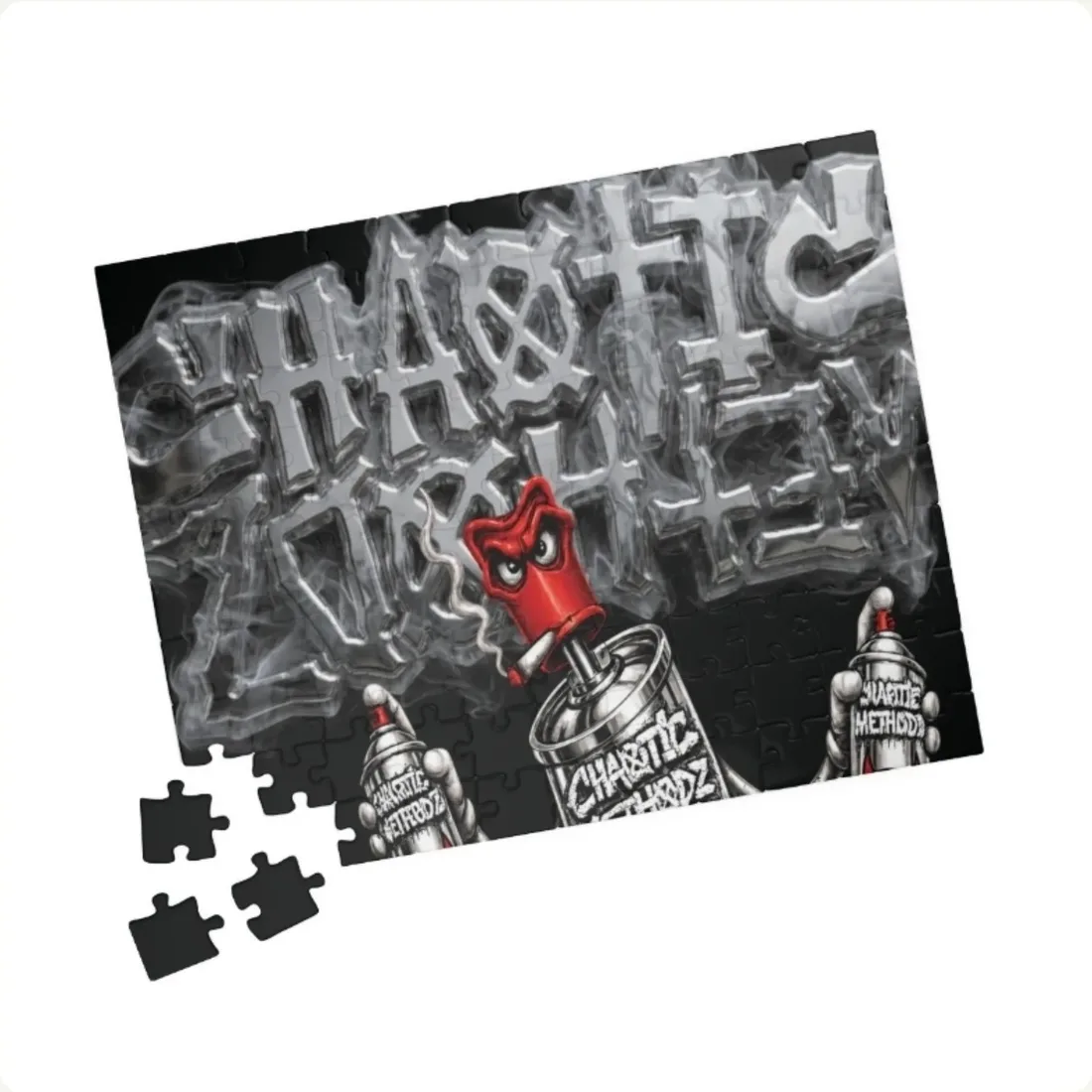 CM chrome spray-can puzzle